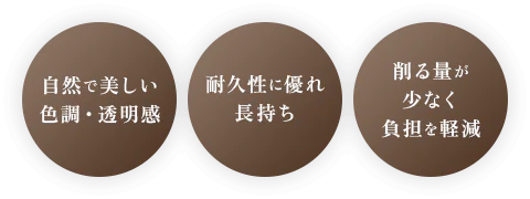 自然で美しい色調・透明感 耐久性に優れ長持ち 削る量が少なく負担を軽減